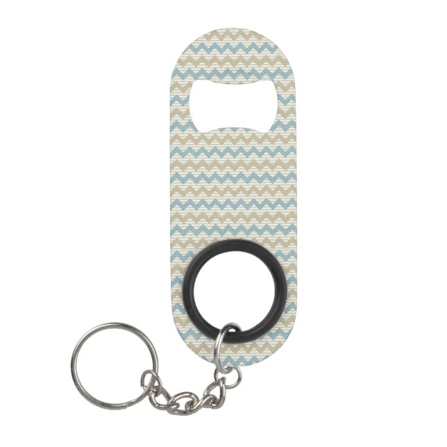 Chevron pattern on linen texture keychain bottle opener (Front)