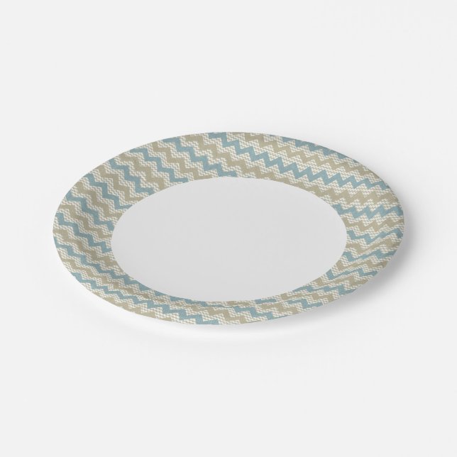 Chevron pattern on linen texture paper plates (Angled)