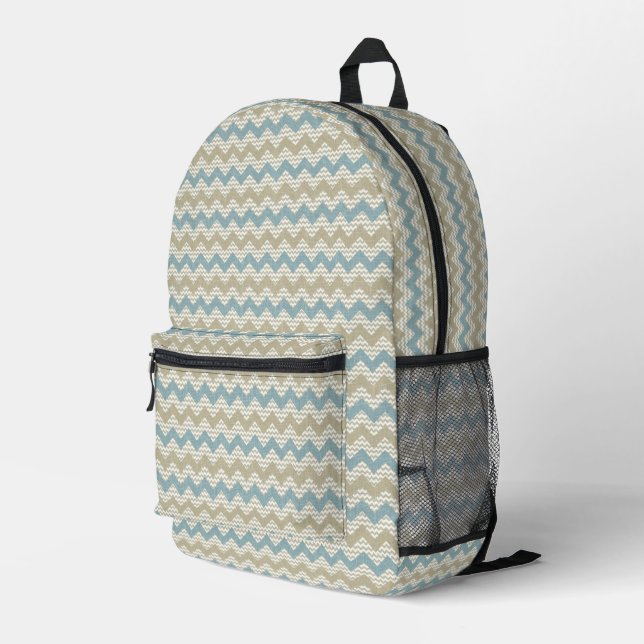 Chevron pattern on linen texture printed backpack (Back Corner Right)