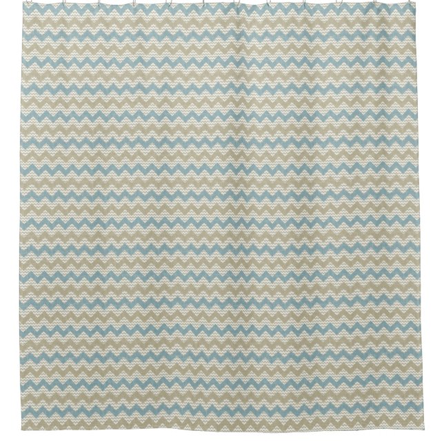 Chevron pattern on linen texture shower curtain (Front)