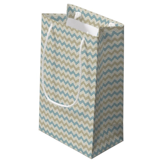 Chevron pattern on linen texture small gift bag (Back Angled)