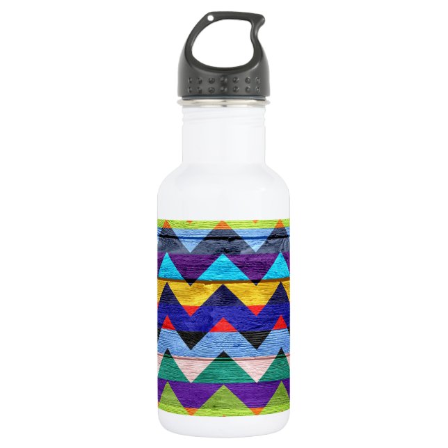 Chevron Pattern On Wood Texture #2 Water Bottle (Front)