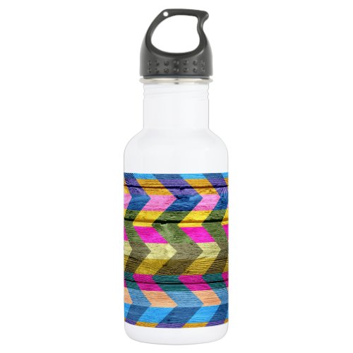 Chevron Pattern On Wood Texture 5 Water Bottle