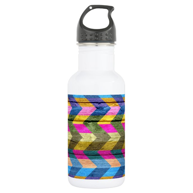 Chevron Pattern On Wood Texture #5 Water Bottle (Front)