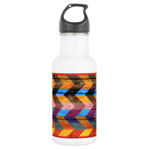 Chevron Pattern On Wood Texture 9 Stainless Steel Water Bottle