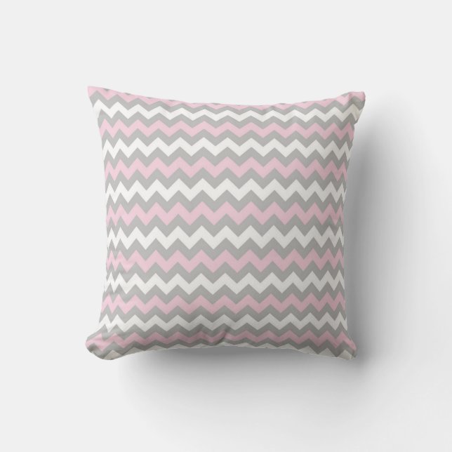 CHEVRON PATTERN PILLOW, Pink Gray & White Throw Pillow (Front)