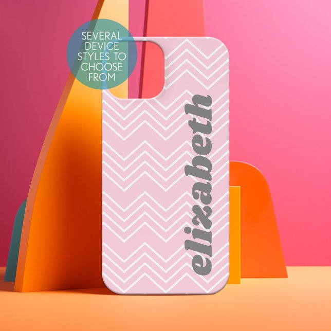 Chevron Pattern - Pink funky Script Name Iphone Case (Personalized Phone Case - Pick Your Device Style and Customize the Design)