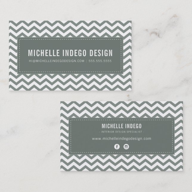 CHEVRON PATTERN preppy modern cool grey gray Business Card (Front/Back)