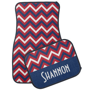 Chevron Pattern Red White and Blue  Car Floor Mat