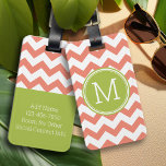 Chevron Pattern Single Monogram - Coral and Lime Luggage Tag<br><div class="desc">Travel in style with this colorful design and an area for monograms. If you need to adjust the artwork or change the font,  you can click on the customize area. This will take you to the design tool where you can make many changes.</div>