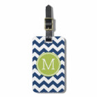 Chevron Pattern Single Monogram - Navy Lime