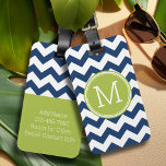 Chevron Pattern Single Monogram - Navy Lime Luggage Tag<br><div class="desc">Travel in style with this colorful design and an area for monograms. If you need to adjust the artwork or change the font,  you can click on the customize area. This will take you to the design tool where you can make many changes.</div>