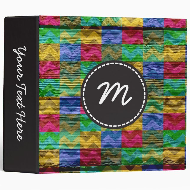 Chevron pattern vintage wooden #5 3 ring binder (Front/Spine)