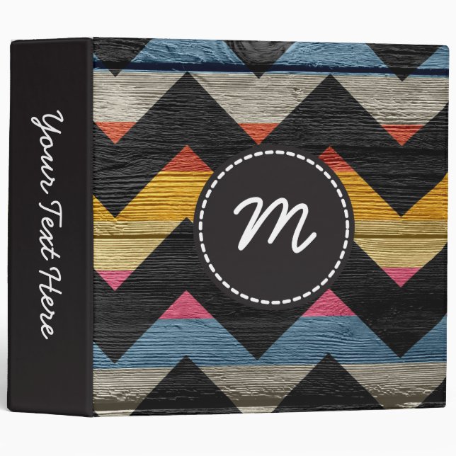 Chevron pattern vintage wooden. Custom monogram #4 Binder (Front/Spine)