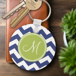 Chevron Pattern with Monogram - Navy Lime Keychain<br><div class="desc">A colorful design with an area for monograms. If you need to adjust the artwork or change the font,  you can click on the customize area. This will take you to the design tool where you can make many changes.</div>