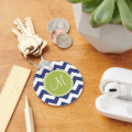 Chevron Pattern with Monogram - Navy Lime Keychain | Zazzle