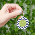 Chevron Pattern with Monogram - Navy Lime Keychain | Zazzle
