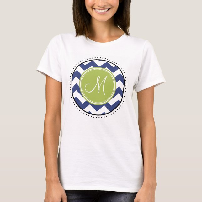 Chevron Pattern with Monogram - Navy Lime T-Shirt (Front)