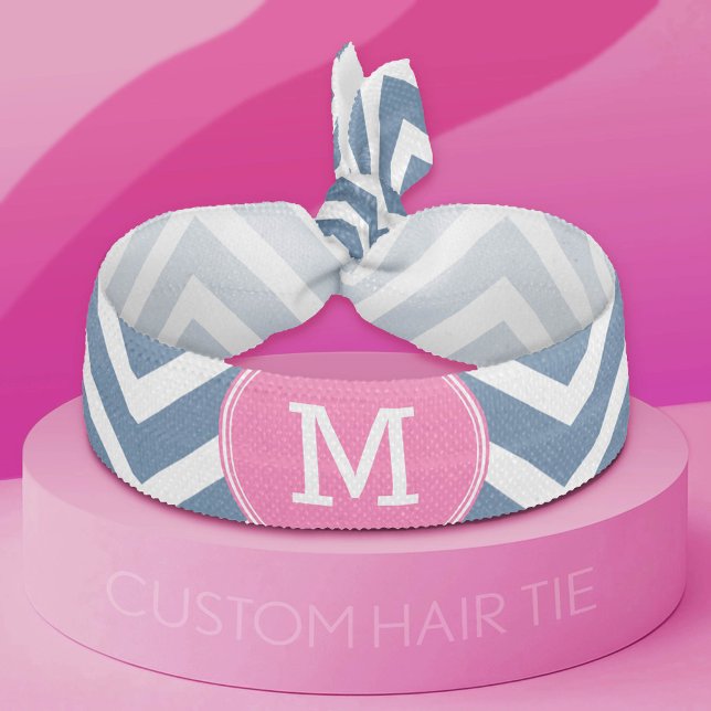 Chevron Pattern with Monogram - Navy Magenta Elastic Hair Tie (Custom Hair Tie)