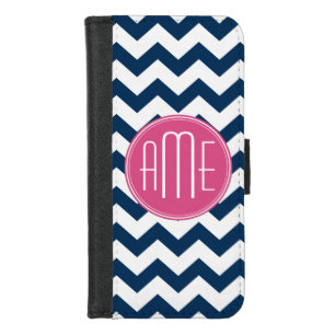 Chevron Pattern with Monogram - Navy Magenta iPhone 8/7 Wallet Case