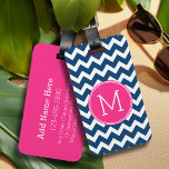 Chevron Pattern with Monogram - Navy Magenta Luggage Tag<br><div class="desc">Travel in style with a popular design with an area to add your initials. Trendy colors and patterns for your phone. If you need to adjust the monograms,  click on the customize button and make changes.</div>