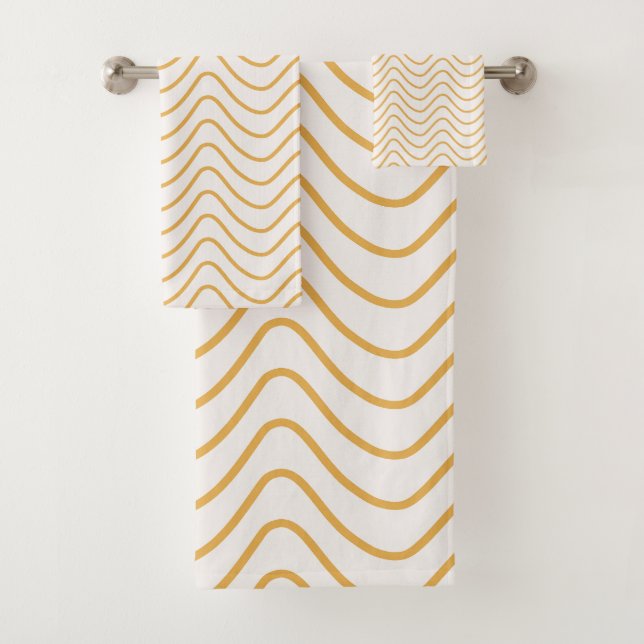 Chevron Pattern Yellow And Cream Zigzag Bath Towel Set (Insitu)
