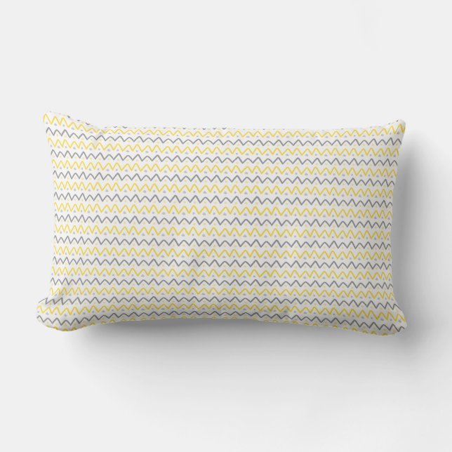 Chevron Pattern Yellow & Gray Lumbar Pillow (Front)