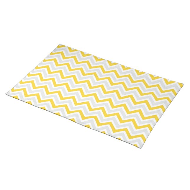 Chevron Pattern Yellow & Grey Modern Cloth Placemat (On Table)