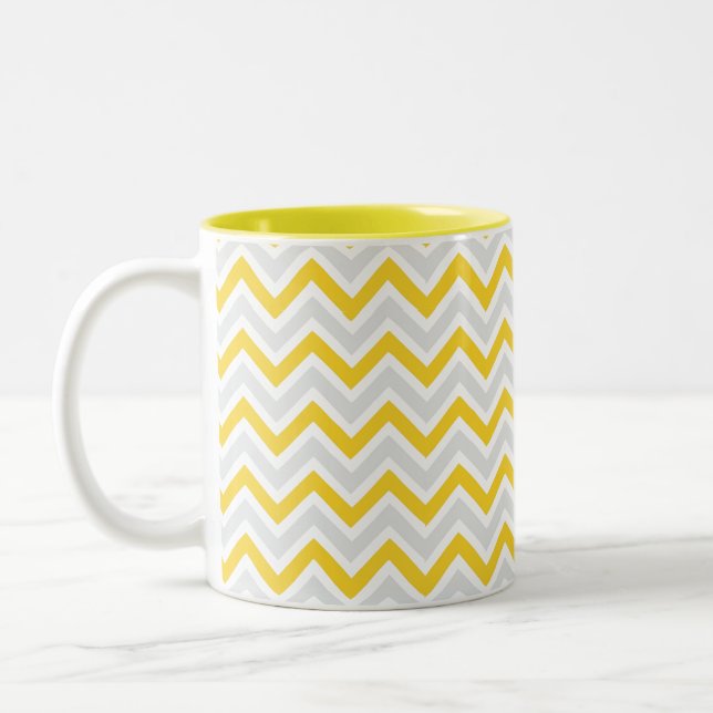 Chevron Pattern Yellow & Grey Modern Two-Tone Coffee Mug (Left)