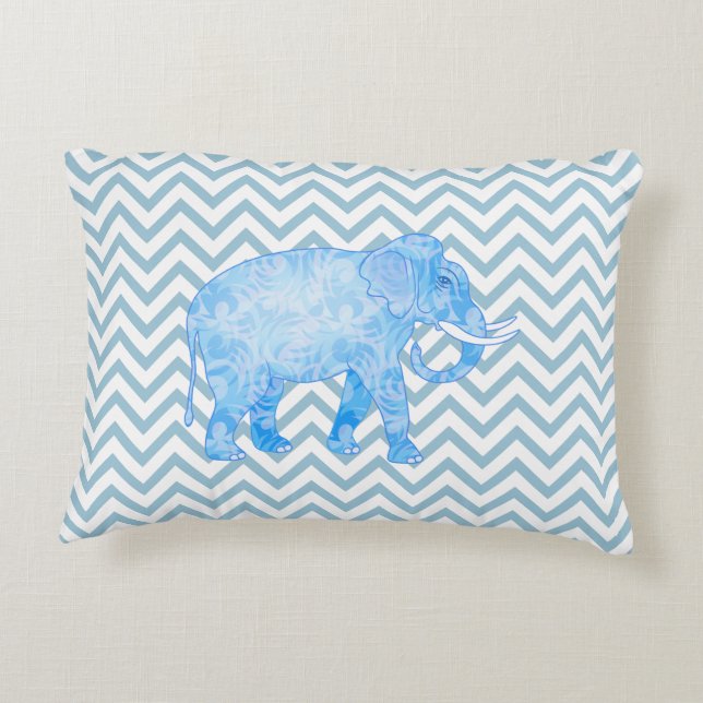 Chevron Patterned Blue Elephant Decorative Pillow (Back)