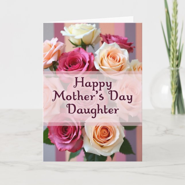 Chevron Peach Garden Rose Card (Front)