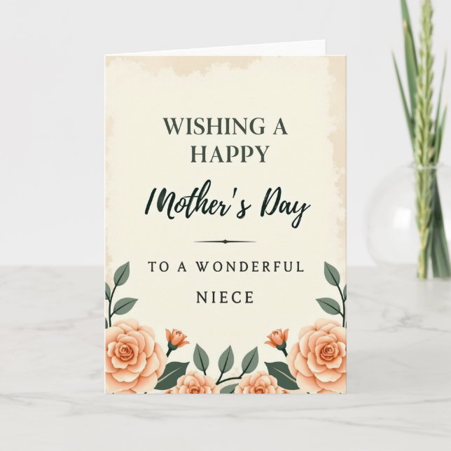 Chevron Peach Rose Bouquet Card (Front)