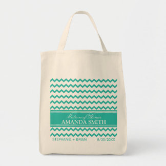 Chevron Personalized Wedding Party Tote (aqua) Bag