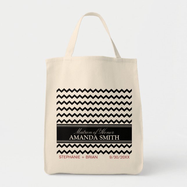 Chevron Personalized Wedding Party Tote (black) Bag (Front)
