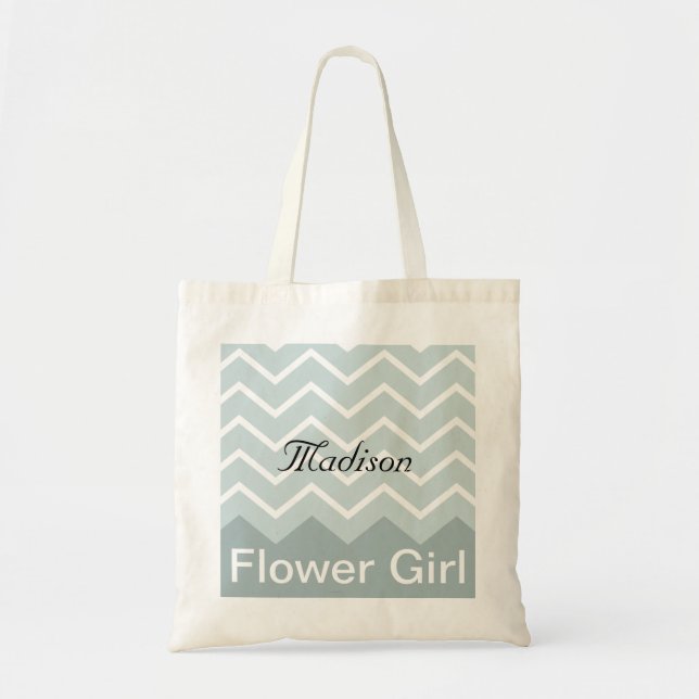 Chevron Personalized Wedding Party Tote (blue) Bag (Front)