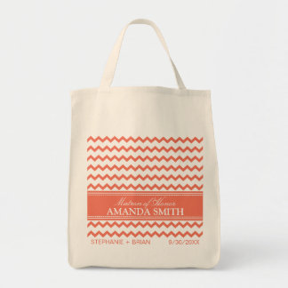 Chevron Personalized Wedding Party Tote (coral) Bag