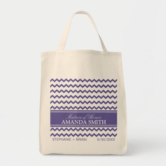 Chevron Personalized Wedding Party Tote (lilac) Bag (Front)