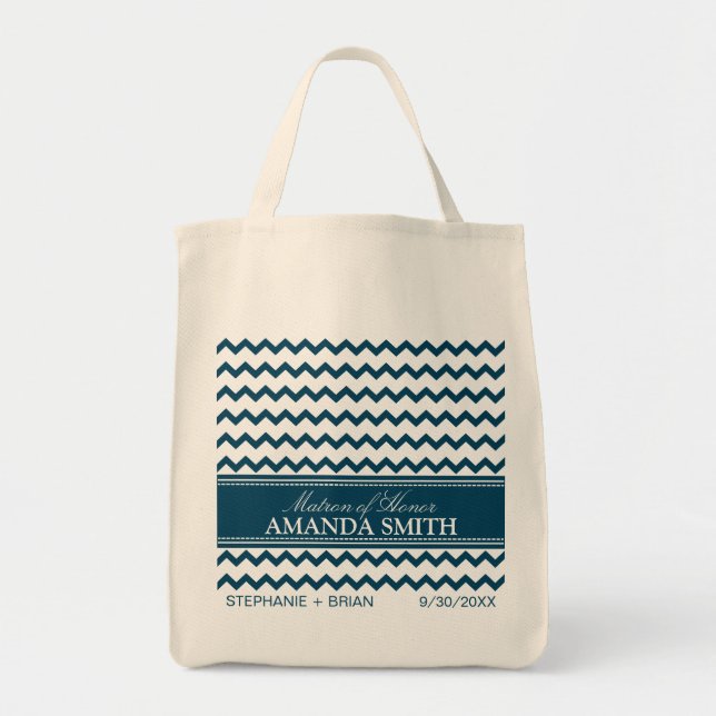 Chevron Personalized Wedding Party Tote (navy) Bag (Front)