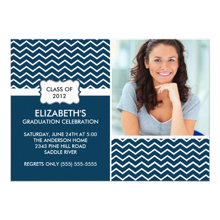 Chevron Photo Graduation Invitation   Blue & White