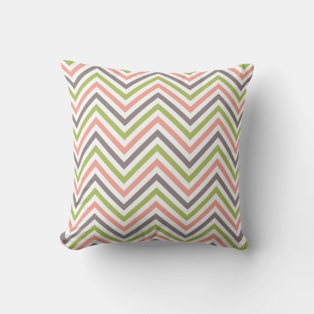 Chevron Pillow Salmon Blush Pink Beige Green (Front)