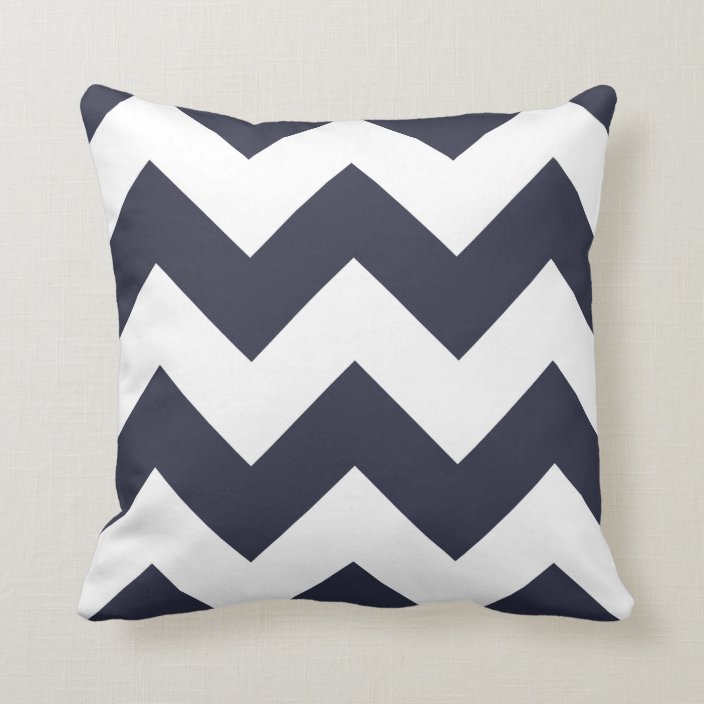 Chevron Pillow with Navy Blue Zigzag