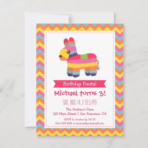 Chevron Pinata Mexican Fiesta Kids Birthday Party Invitation