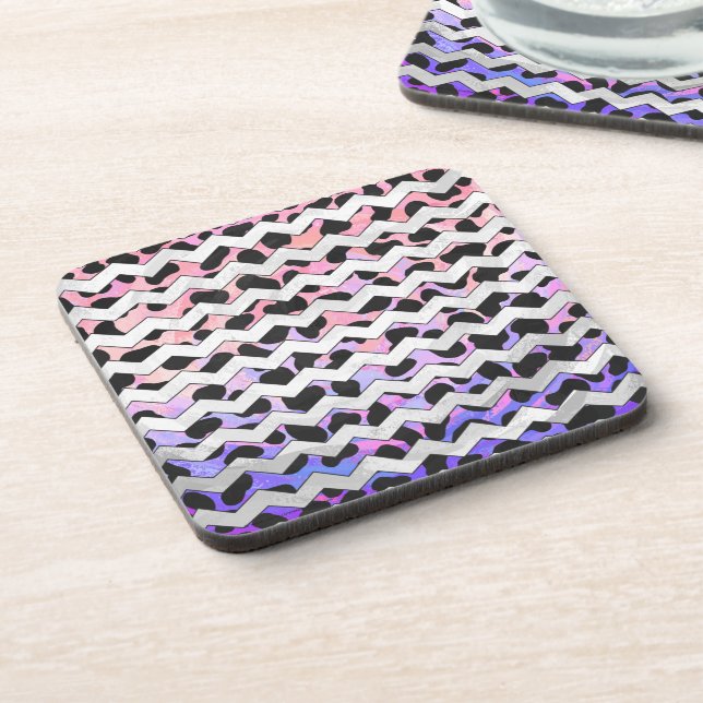 Chevron Pink and Black Dalmation Beverage Coaster (Left Side)