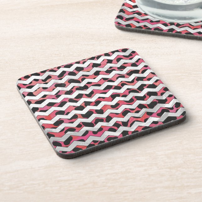 Chevron Pink and Black Dalmation Drink Coaster (Left Side)