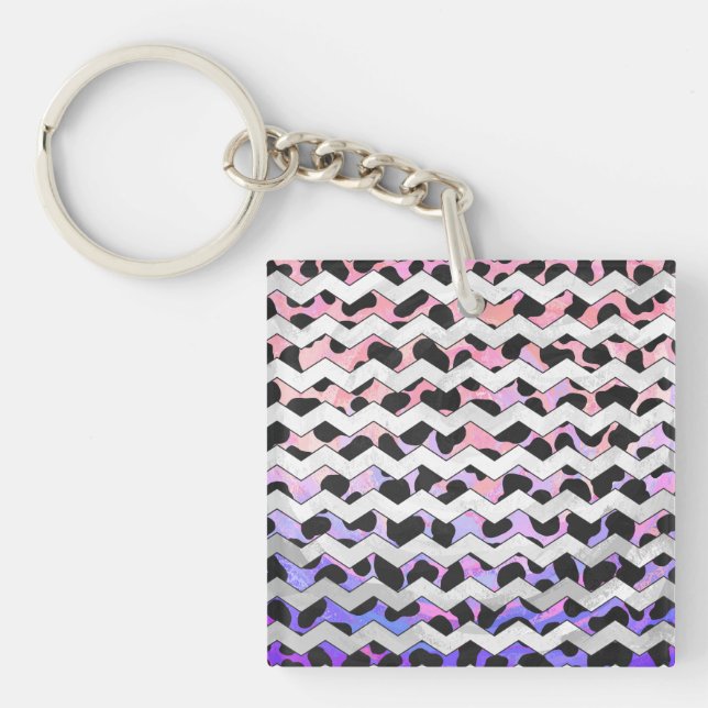 Chevron Pink and Black Dalmation Keychain (Front)