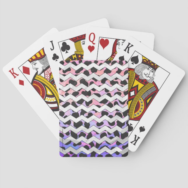 Chevron Pink and Black Dalmation Poker Cards (Back)