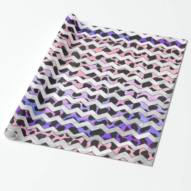 Chevron Pink and Black Dalmation Wrapping Paper (Unrolled)