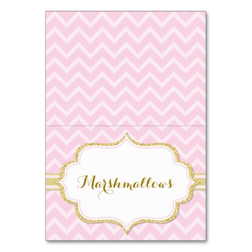 Chevron Pink and Gold Tent Table Card