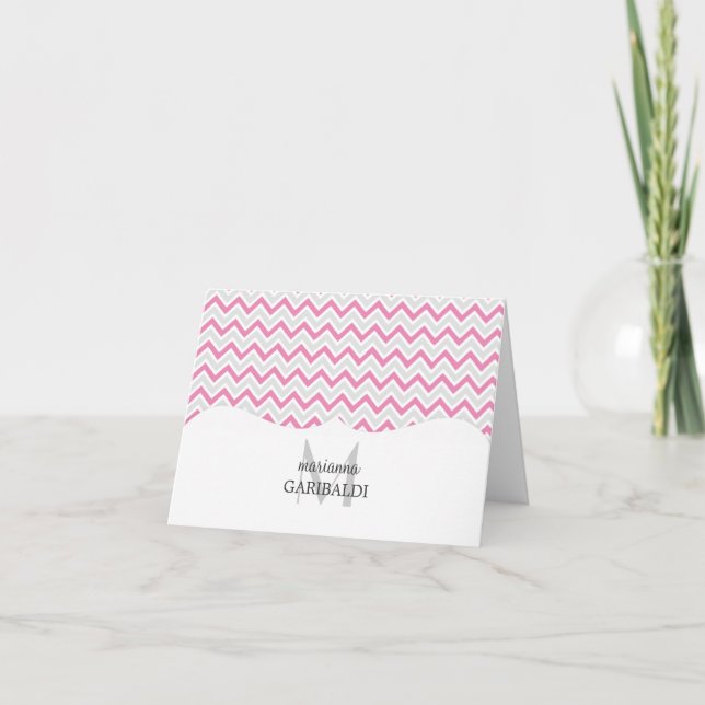 Chevron Pink and Modern Personalized Note Card (Front)