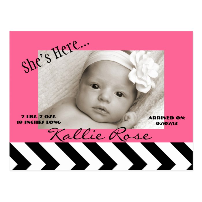 Chevron Pink Baby Announcment Post Cards